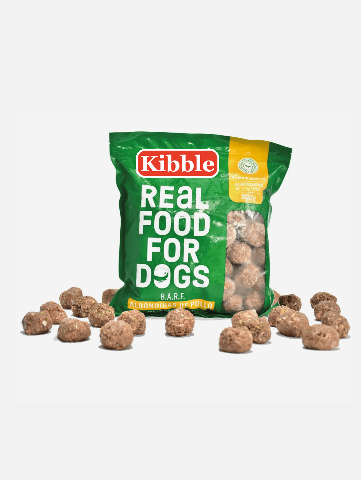 Kibble raw dog food with meatballs