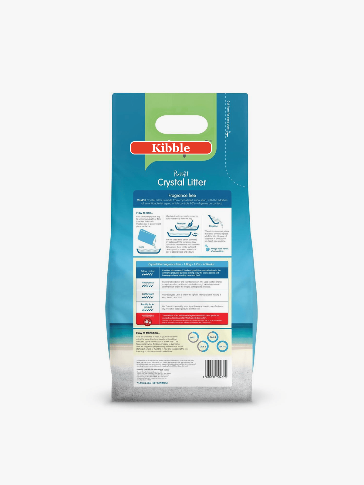 Kibble crystal cat litter back